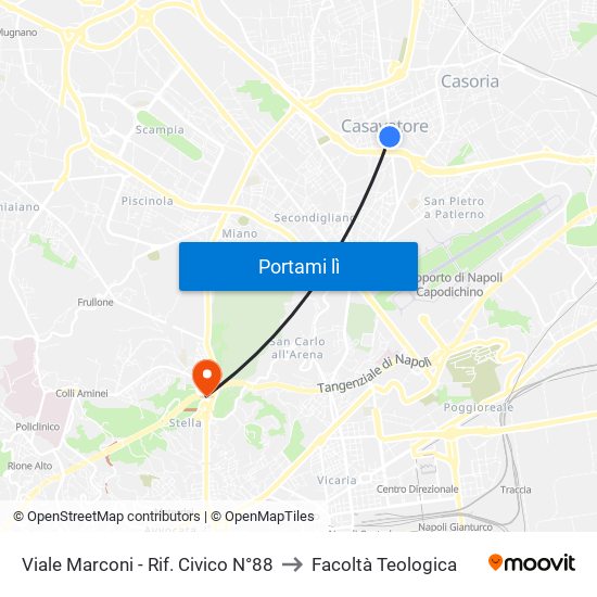 Viale Marconi - Rif. Civico N°88 to Facoltà Teologica map