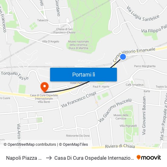 Napoli Piazza Amedeo to Casa Di Cura Ospedale Internazionale Villa Benti map