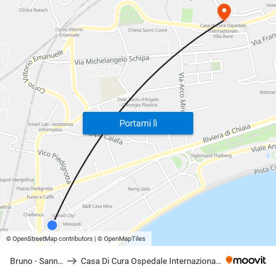 Bruno - Sannazaro to Casa Di Cura Ospedale Internazionale Villa Benti map