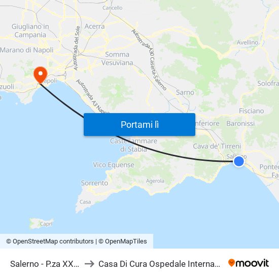 Salerno - P.za XXIV Maggio to Casa Di Cura Ospedale Internazionale Villa Benti map