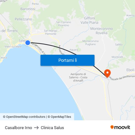 Casalbore Irno to Clinica Salus map