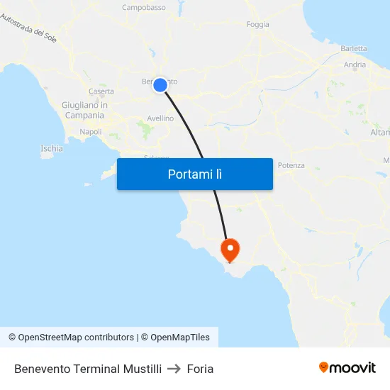 Benevento Terminal Mustilli to Foria map