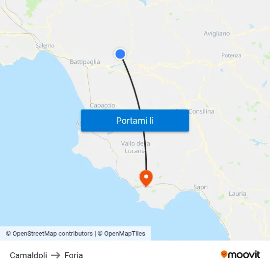Camaldoli to Foria map