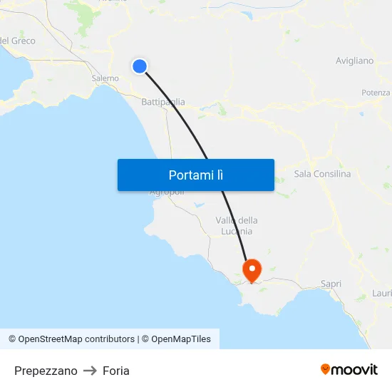 Prepezzano to Foria map