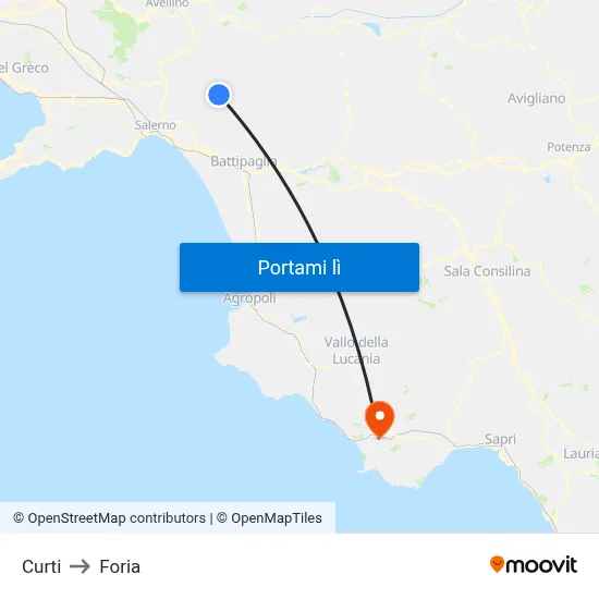Curti to Foria map