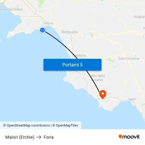 Maiori (Erchie) to Foria map