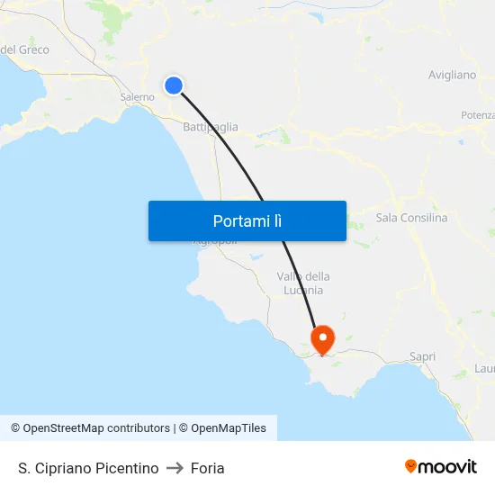 S. Cipriano Picentino to Foria map