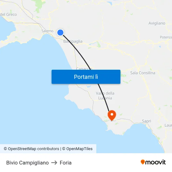 Bivio Campigliano to Foria map