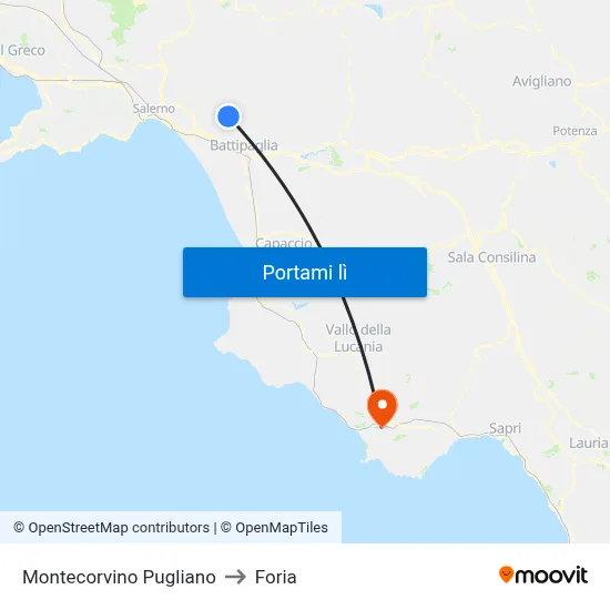 Montecorvino Pugliano to Foria map