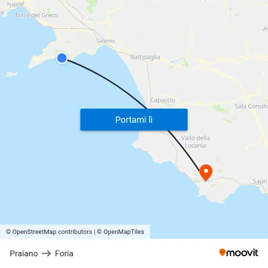 Praiano to Foria map