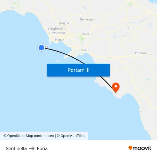 Sentinella to Foria map