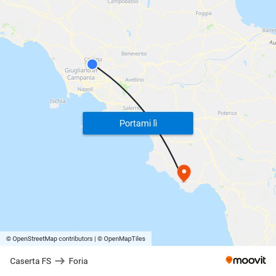 Caserta FS to Foria map