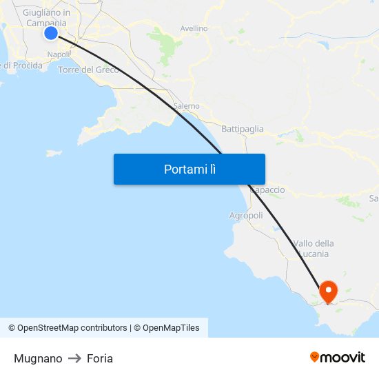 Mugnano to Foria map