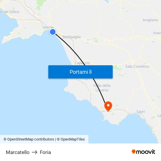 Marcatello to Foria map
