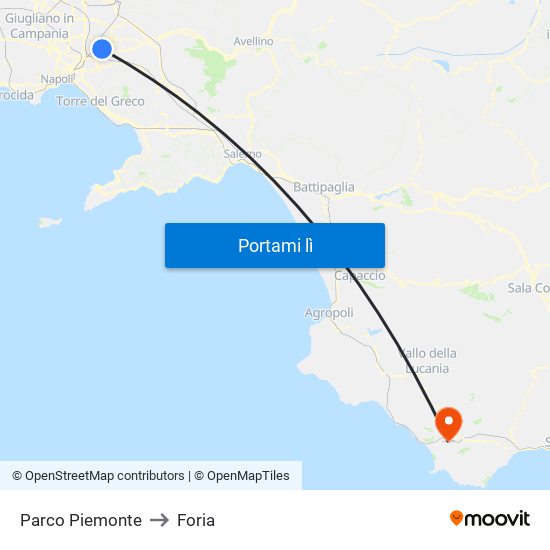 Parco Piemonte to Foria map