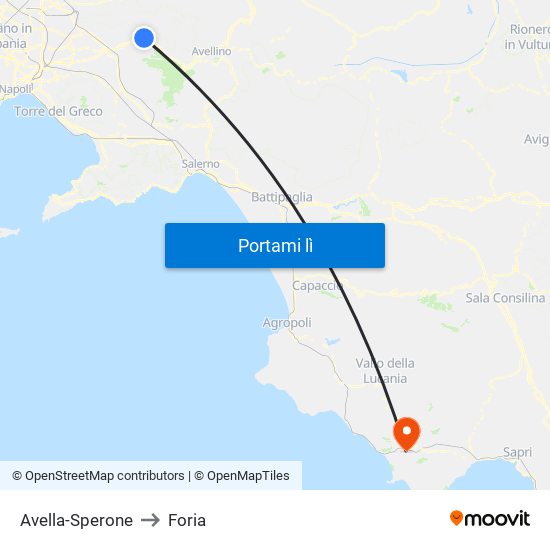Avella-Sperone to Foria map