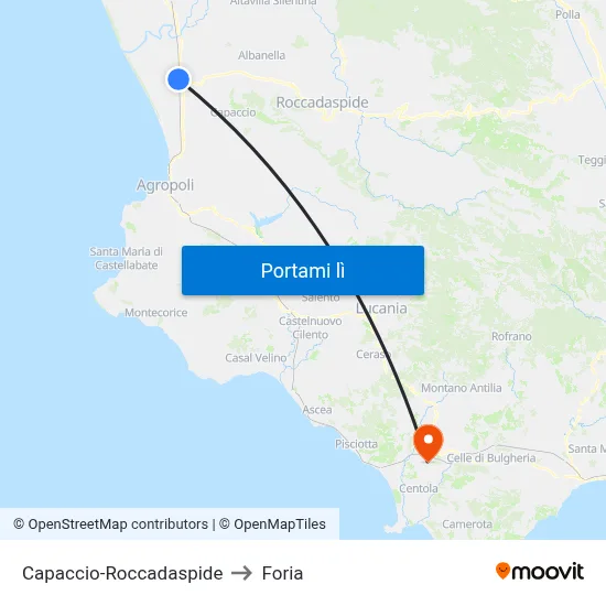 Capaccio-Roccadaspide to Foria map