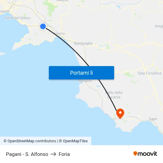 Pagani - S. Alfonso to Foria map