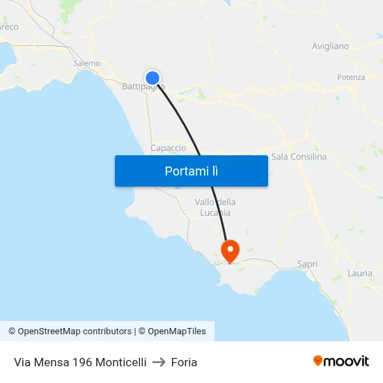 Via Mensa 196 Monticelli to Foria map