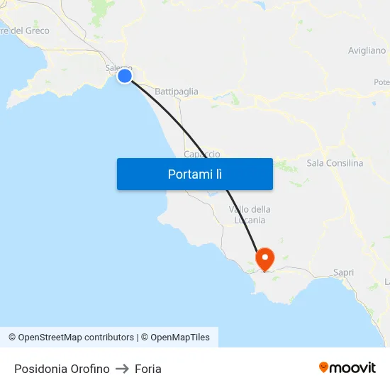 Posidonia Orofino to Foria map