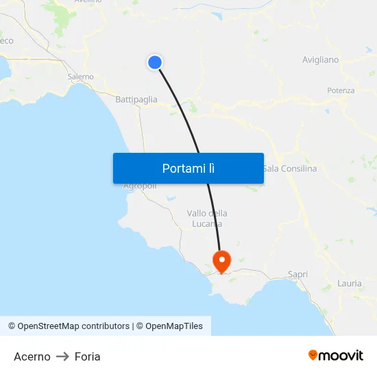 Acerno to Foria map