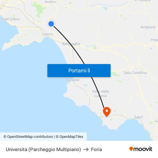 Università (Parcheggio Multipiano) to Foria map