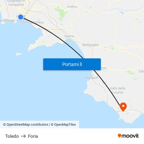 Toledo to Foria map