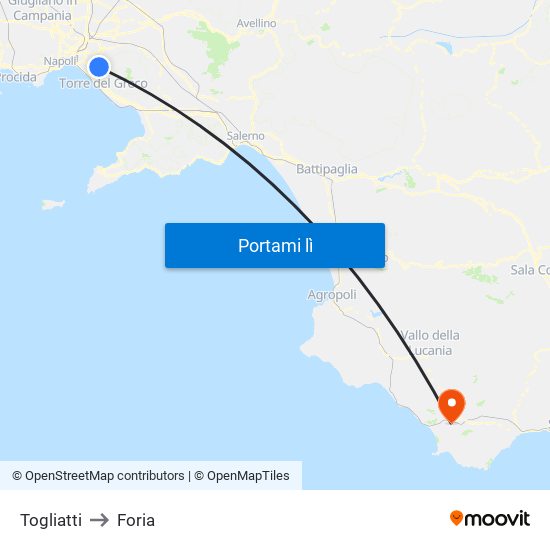 Togliatti to Foria map