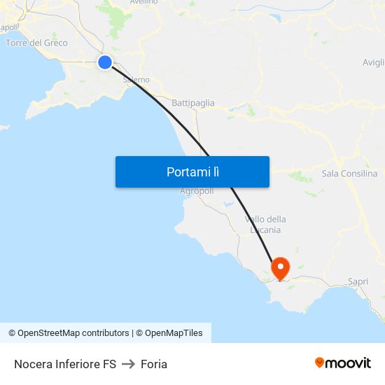 Nocera Inferiore FS to Foria map