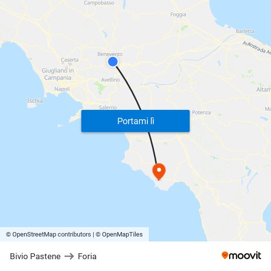 Bivio Pastene to Foria map