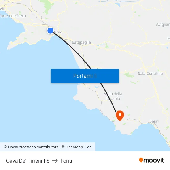 Cava De' Tirreni FS to Foria map