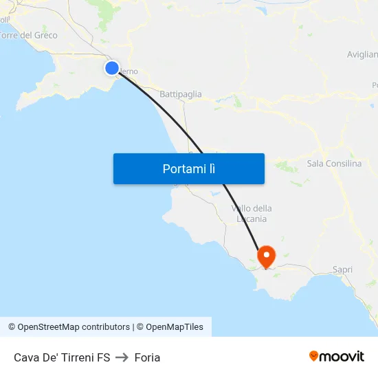 Cava De' Tirreni FS to Foria map