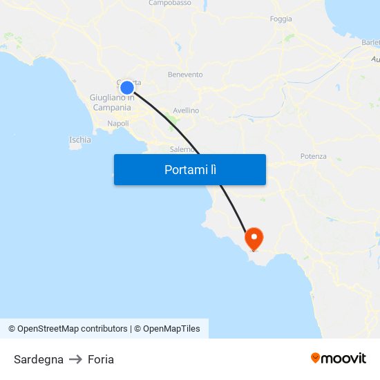 Sardegna to Foria map