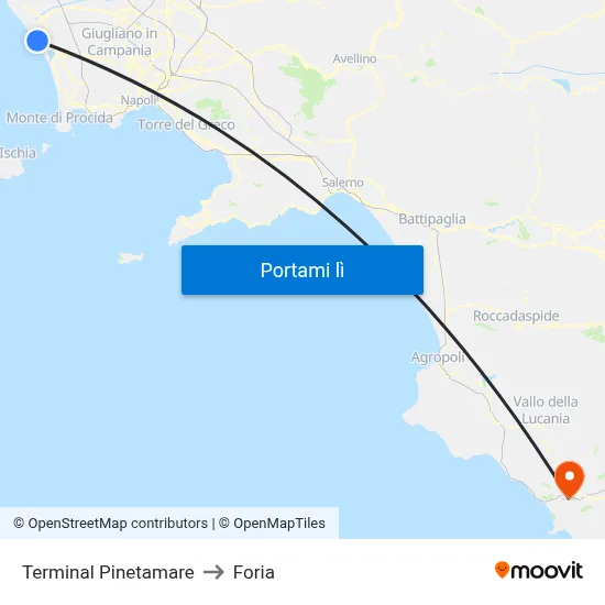 Terminal Pinetamare to Foria map