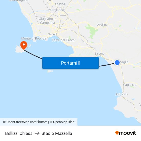 Bellizzi Chiesa to Stadio Mazzella map
