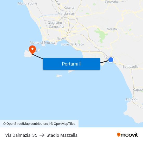 Via Dalmazia, 35 to Stadio Mazzella map