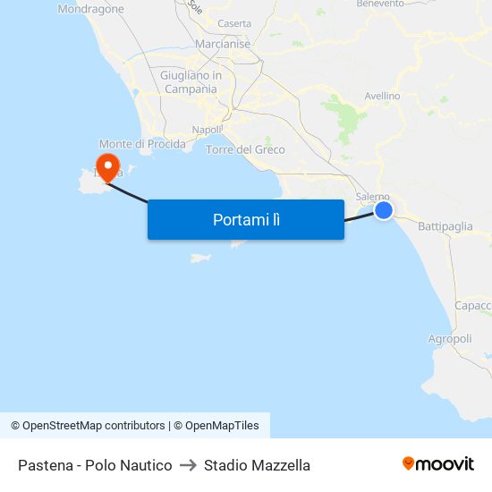 Pastena  - Polo Nautico to Stadio Mazzella map