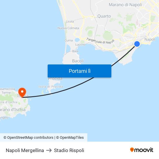 Napoli Mergellina to Stadio Rispoli map