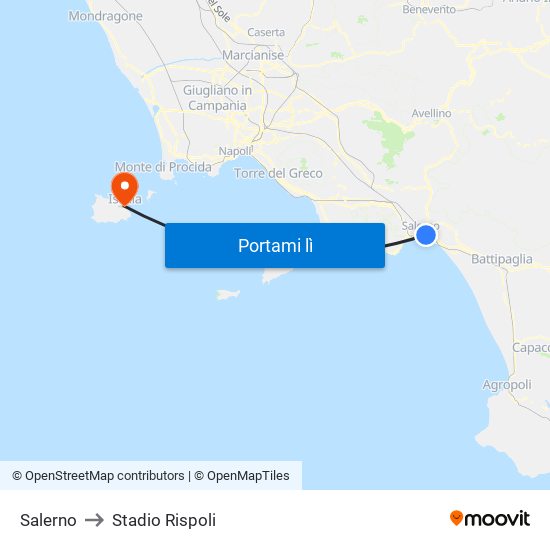 Salerno to Stadio Rispoli map