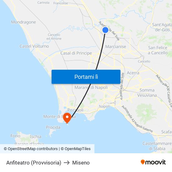 Anfiteatro (Provvisoria) to Miseno map