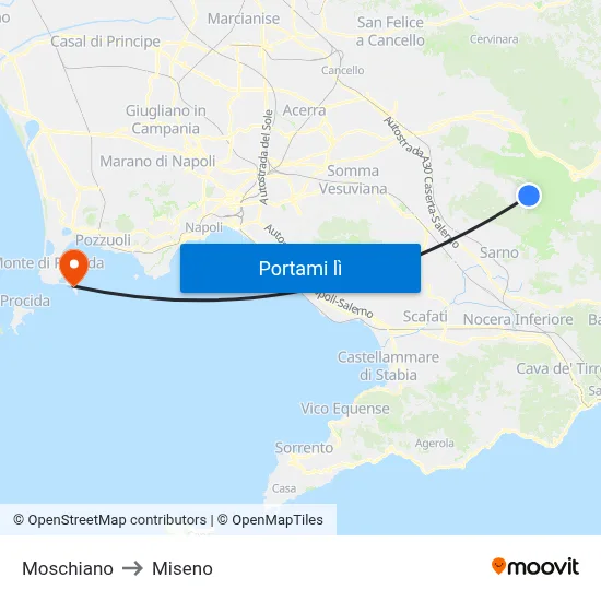 Moschiano to Miseno map