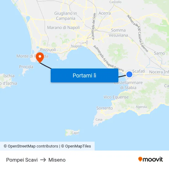 Pompei Scavi to Miseno map