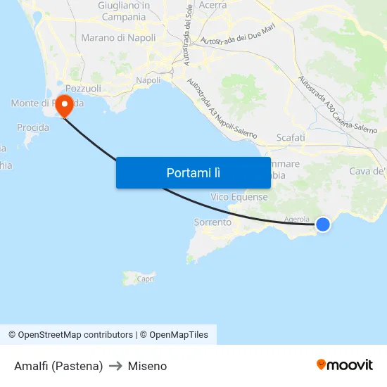 Amalfi (Pastena) to Miseno map