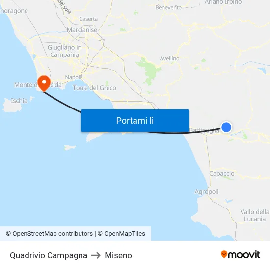 Quadrivio Campagna to Miseno map