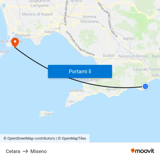 Cetara to Miseno map