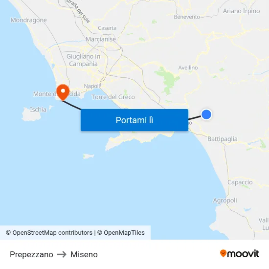 Prepezzano to Miseno map