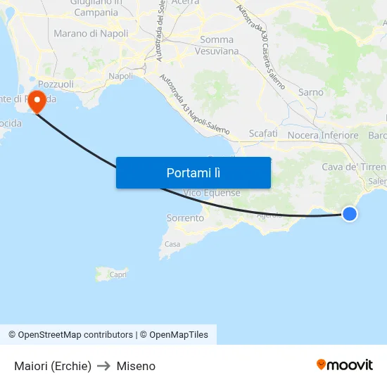 Maiori (Erchie) to Miseno map