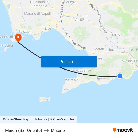 Maiori (Bar Oriente) to Miseno map