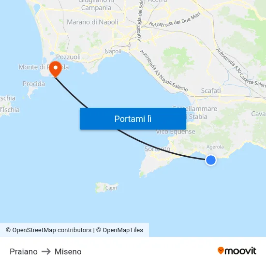 Praiano to Miseno map