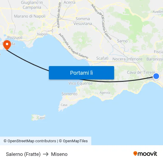 Salerno (Fratte) to Miseno map